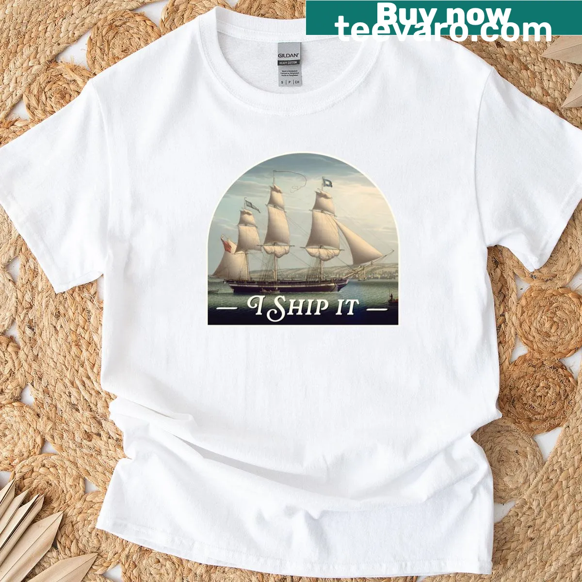 Typographic t-shirt with the phrase 'I Ship It' in a stylish design — on a men's t-shirt
