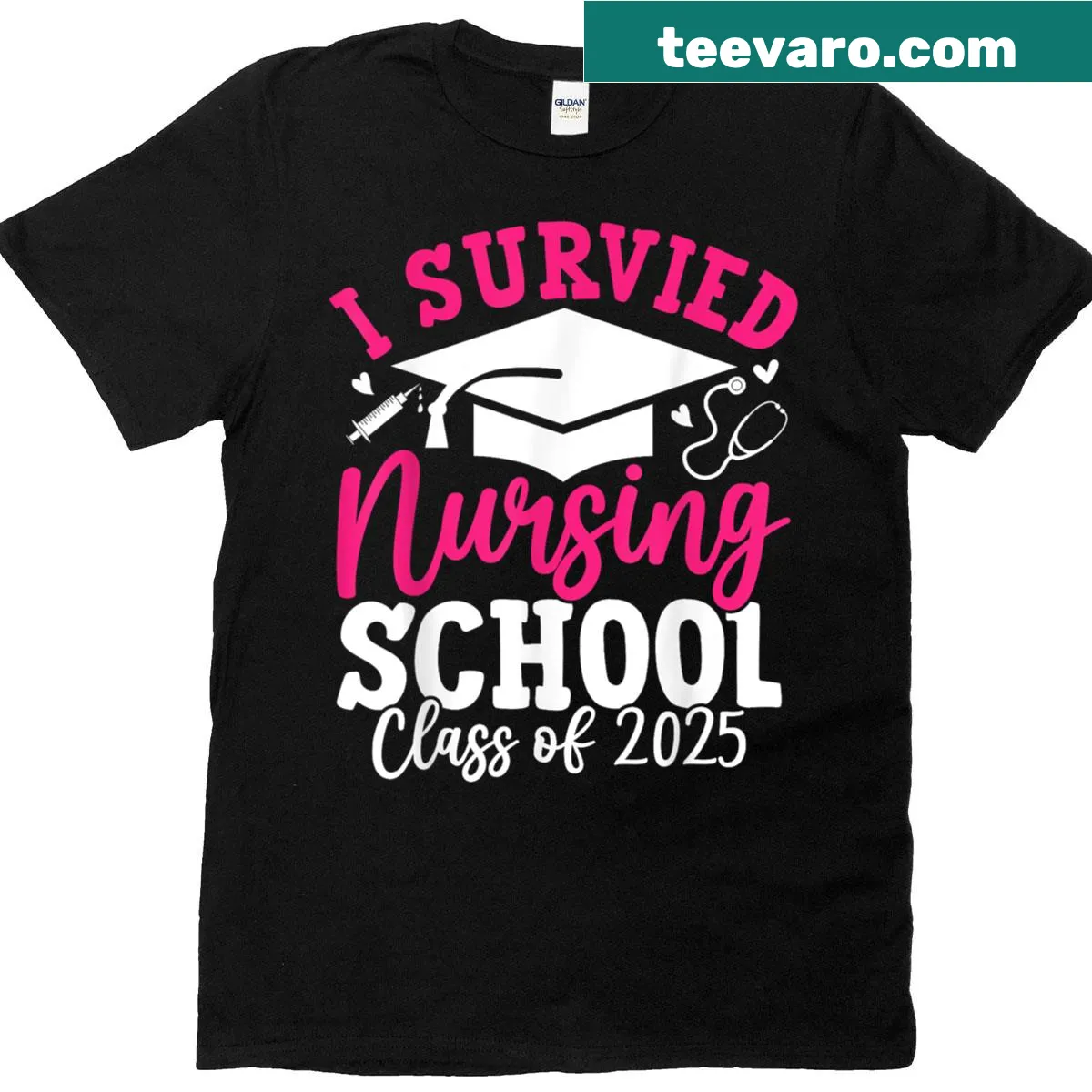 Graduation T-shirt for nursing school with 'I Survived Nursing School Class Of 2025' text — on a men's t-shirt