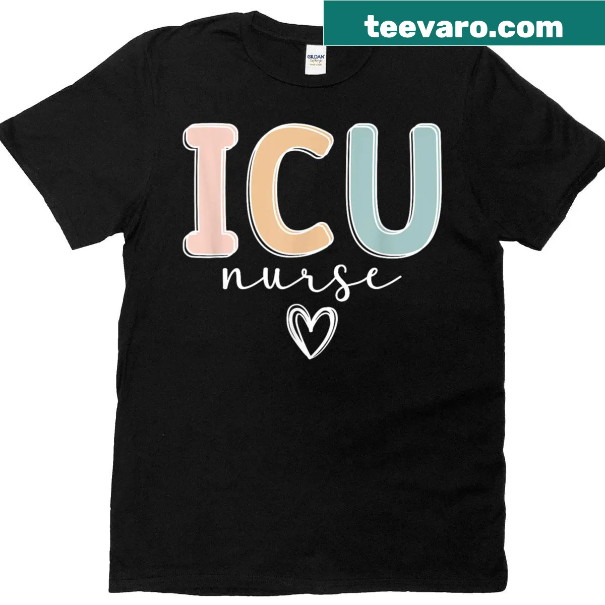 Boho-style ICU Nurse t-shirt with vintage lettering — on a men's t-shirt