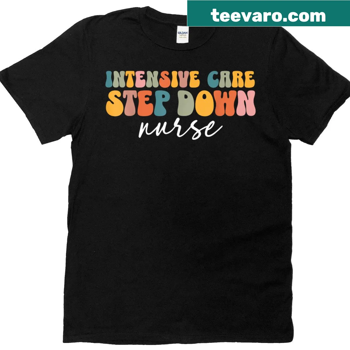 ICU Step Down Nurse t-shirt with impactful typography — on a men's t-shirt