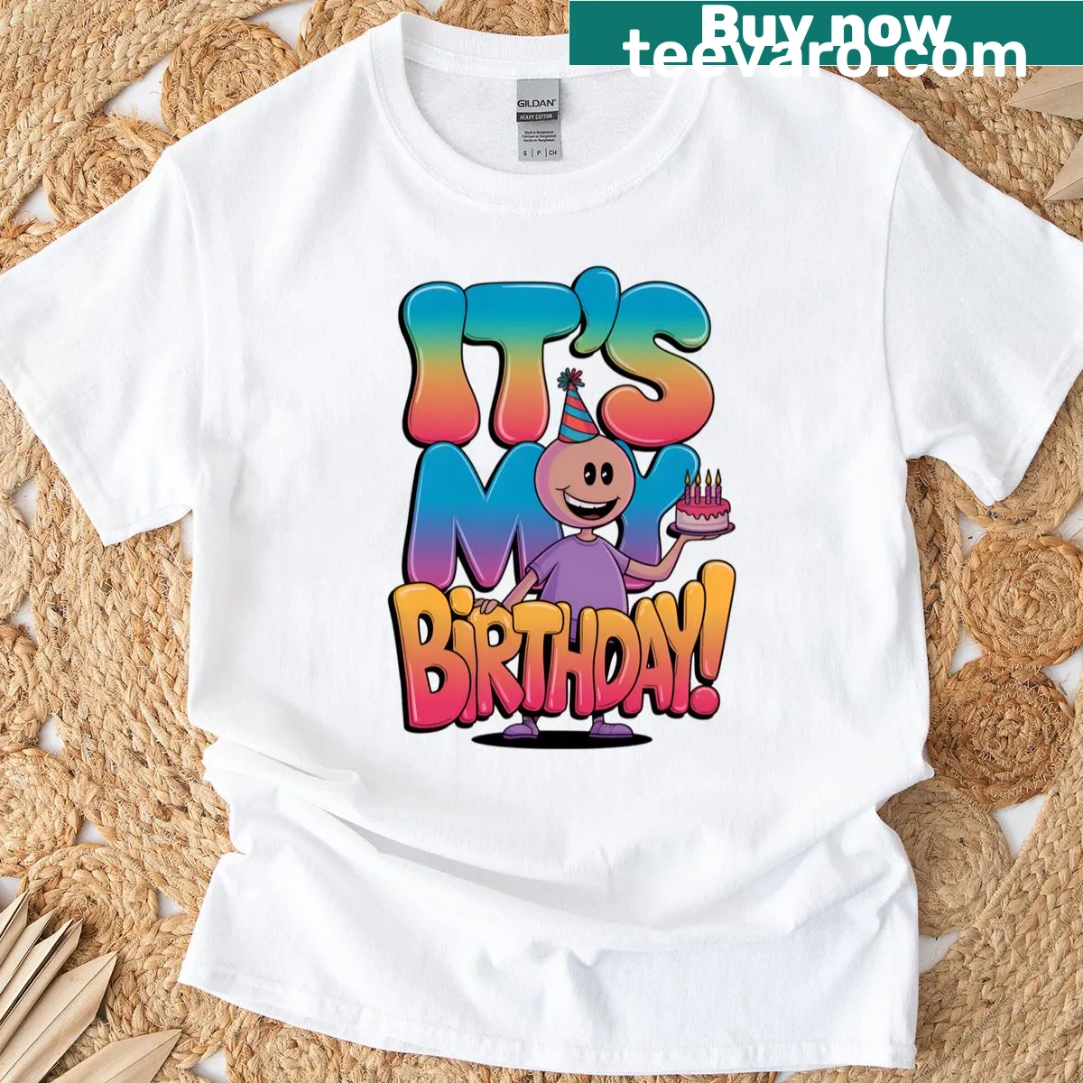 Cartoon cake birthday t-shirt for men and women — on a men's t-shirt