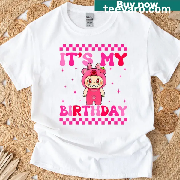 Birthday t-shirt for girls featuring Labubu character and fun designs