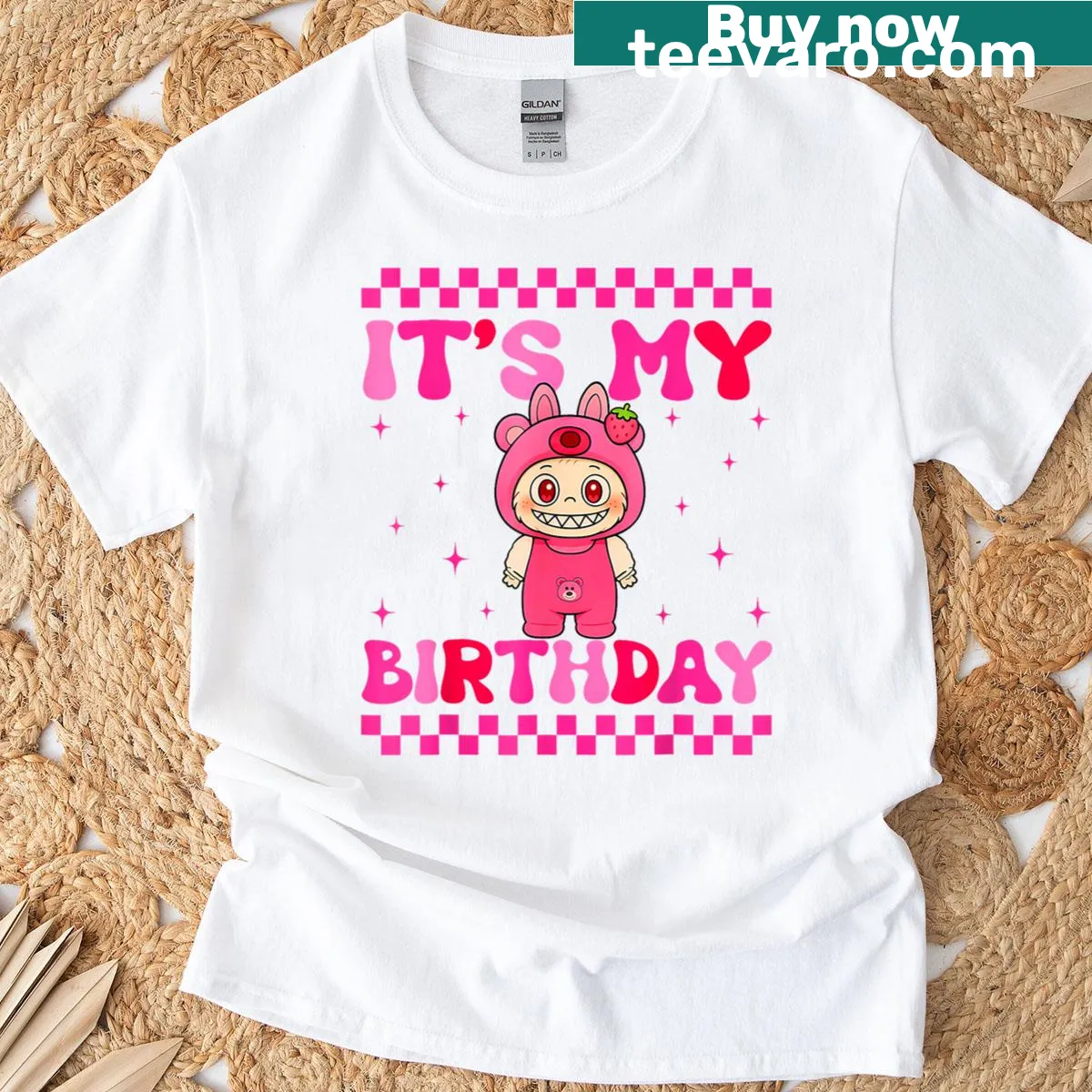 Birthday t-shirt for girls featuring Labubu character and fun designs — on a men's t-shirt