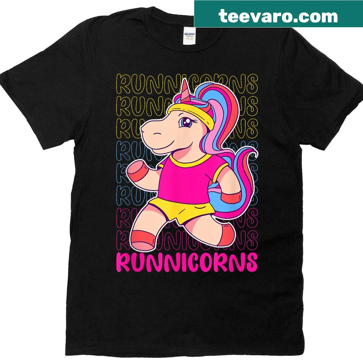 Unicorn jogging graphic on a fitness-themed t-shirt — on a men's t-shirt
