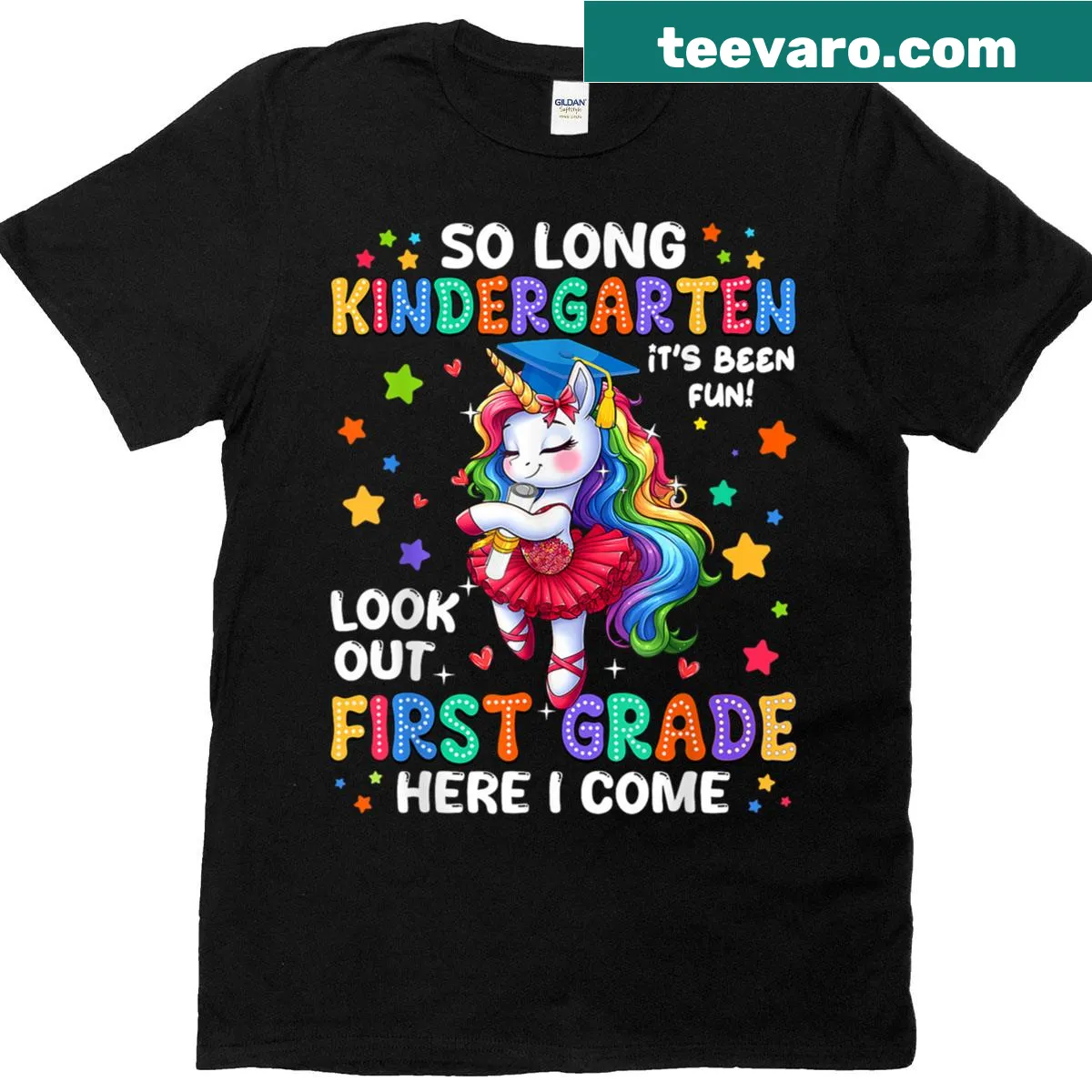 Cute unicorn T-shirt for kids celebrating kindergarten graduation — on a men's t-shirt