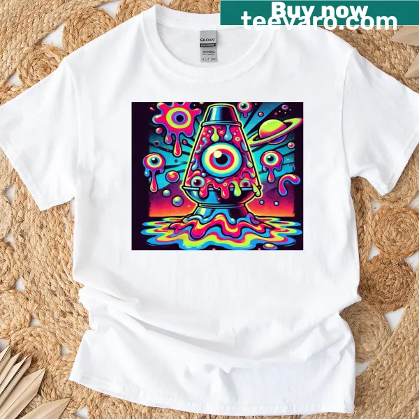 Retro-style T-shirt featuring a googly-eyed lava lamp monster.