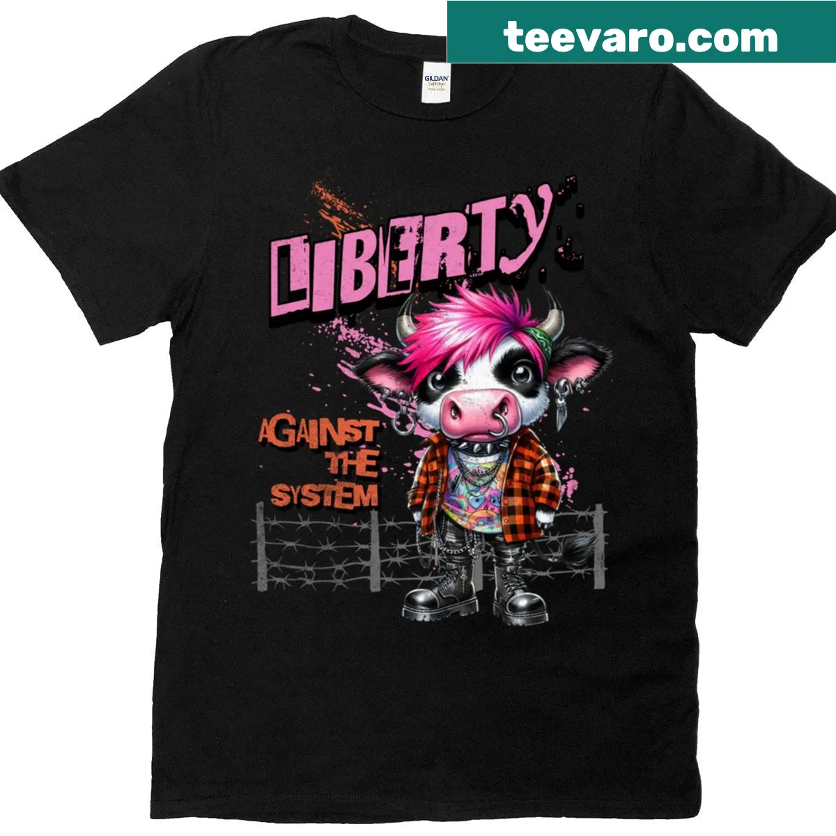 T-shirt with bold text Liberty Against The System — on a men's t-shirt