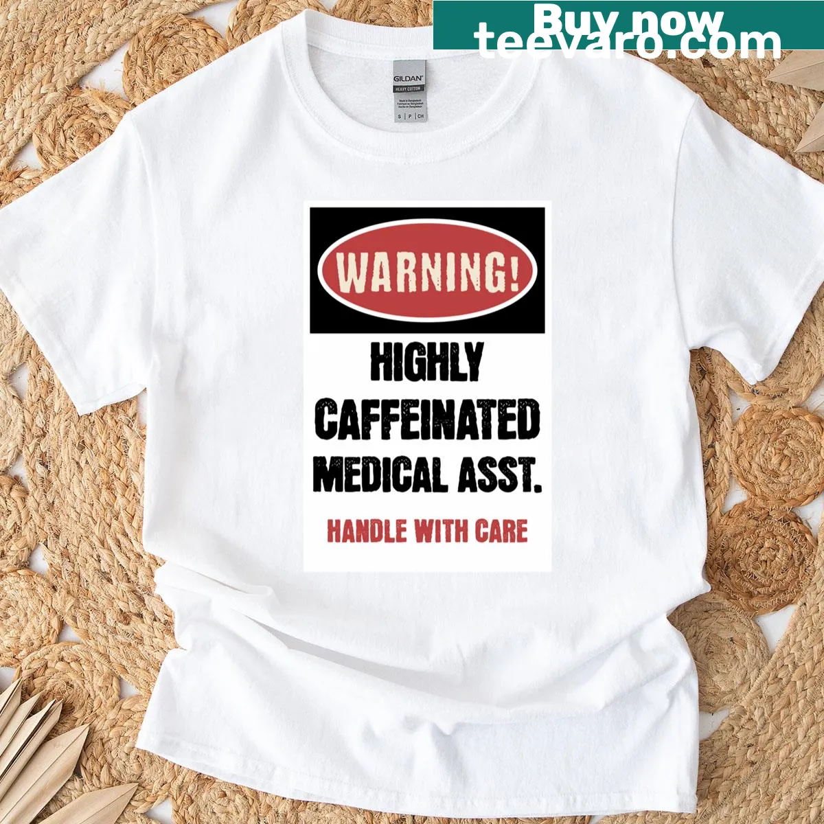 Warning t-shirt for medical assistants with bold graphics. — on a men's t-shirt
