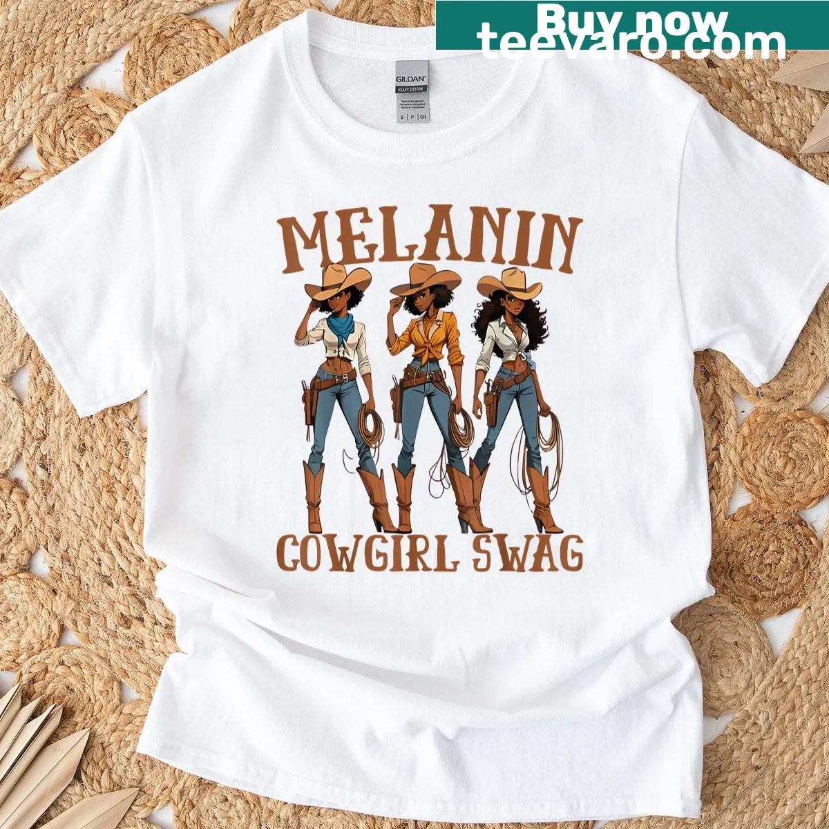 Melanin cowgirls themed t-shirt celebrating Black history — on a men's t-shirt