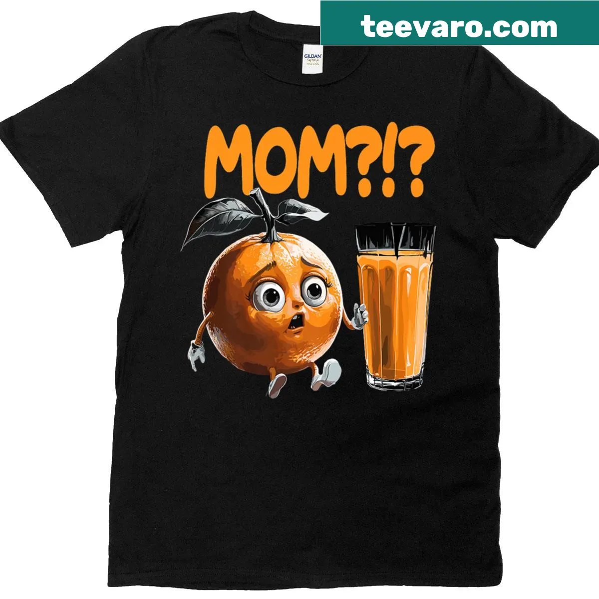 Cartoon orange juice graphic on a fun mom T-shirt — on a men's t-shirt