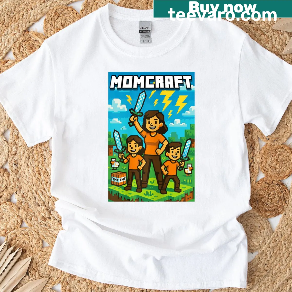 T-shirt celebrating motherhood with the phrase 'Momcraft'. — on a men's t-shirt
