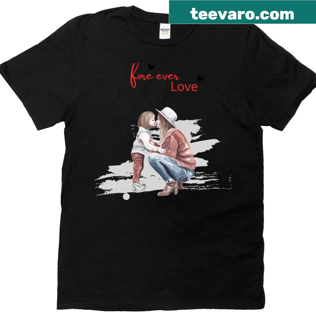 T-shirt with illustration of a mother and child surrounded by hearts — on a men's t-shirt