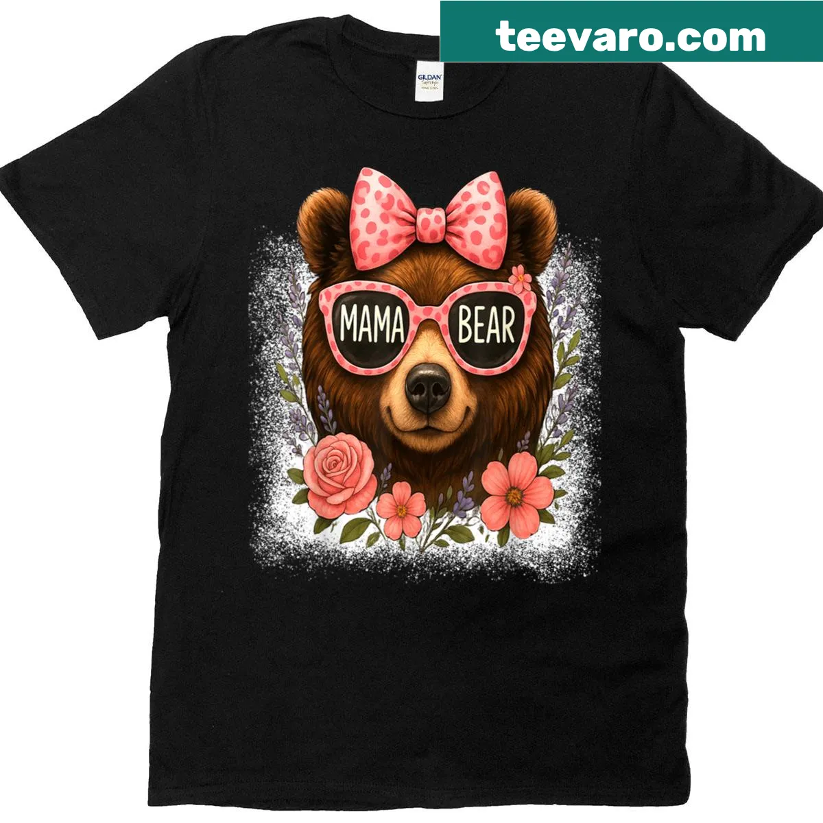 Cute Mama Bear face with sunglasses graphic t-shirt for moms — on a men's t-shirt