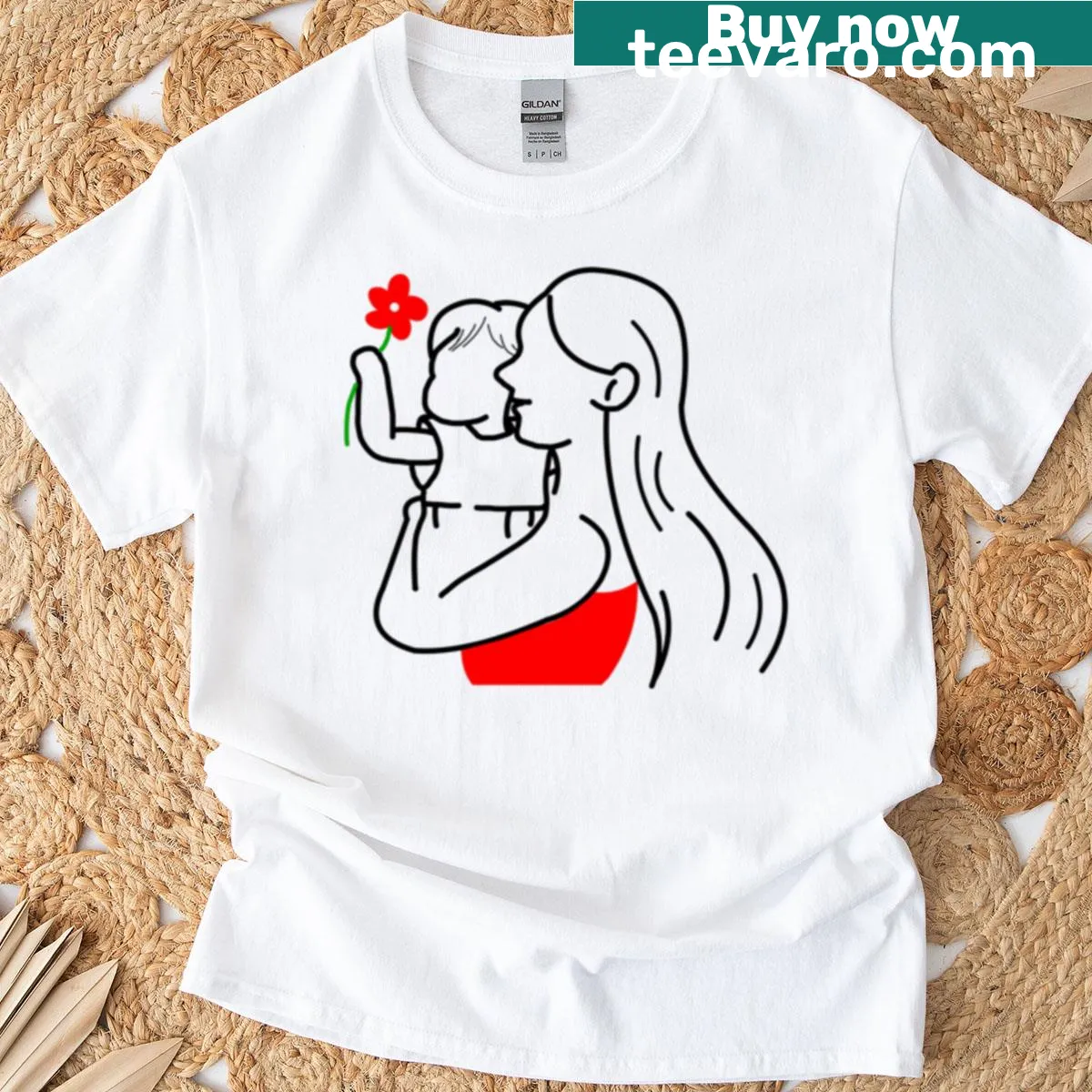 Playful Mother's Day T-shirt with sticker design — on a men's t-shirt