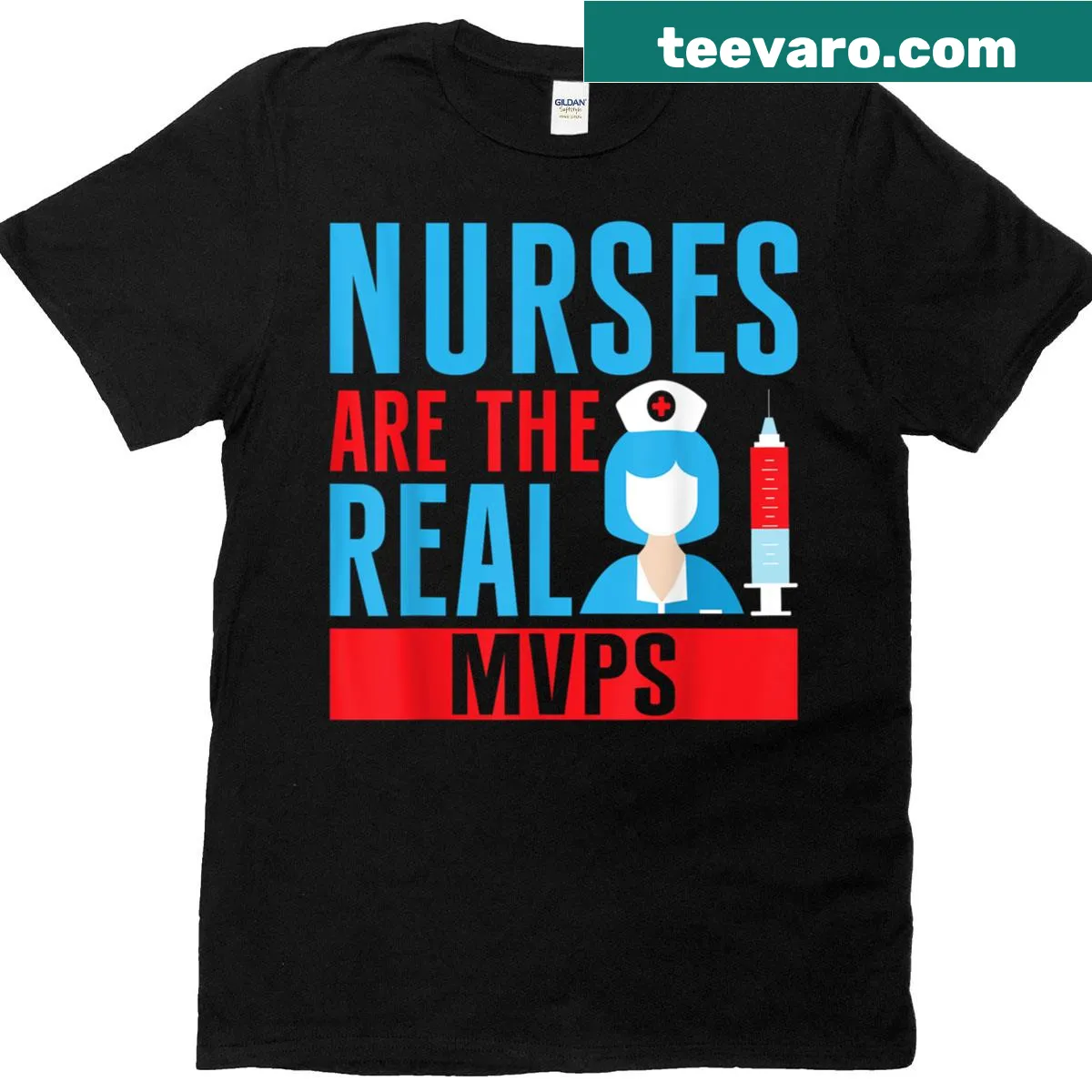 Text design 'Nurses Are The Real MVPs' on a T-shirt for hospice nurses — on a men's t-shirt