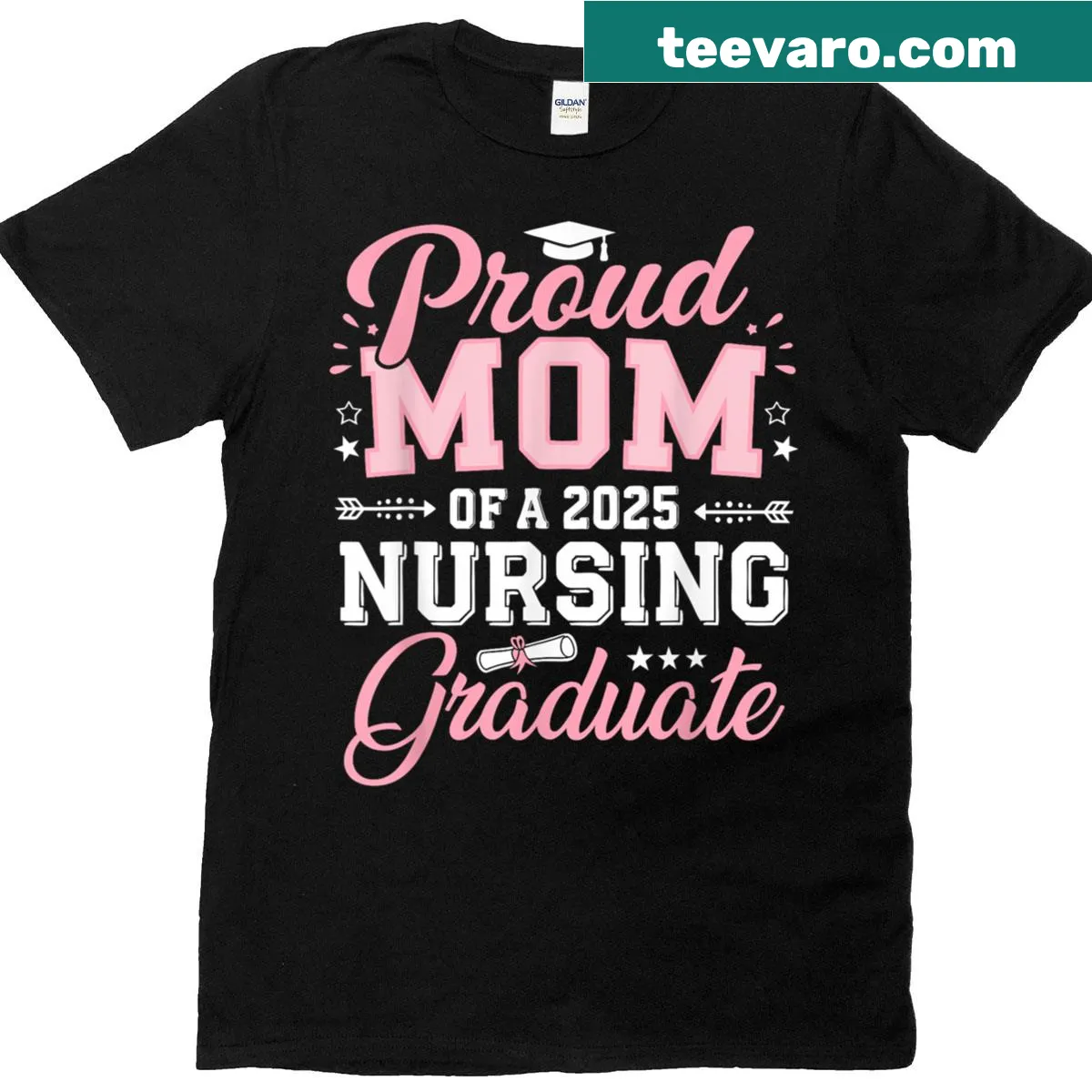 T-shirt that reads 'Proud Mom Of A 2025 Nursing Graduate' — on a men's t-shirt