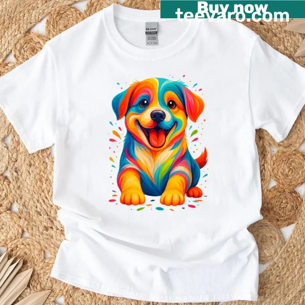 Cute smiling puppy graphic on a t-shirt