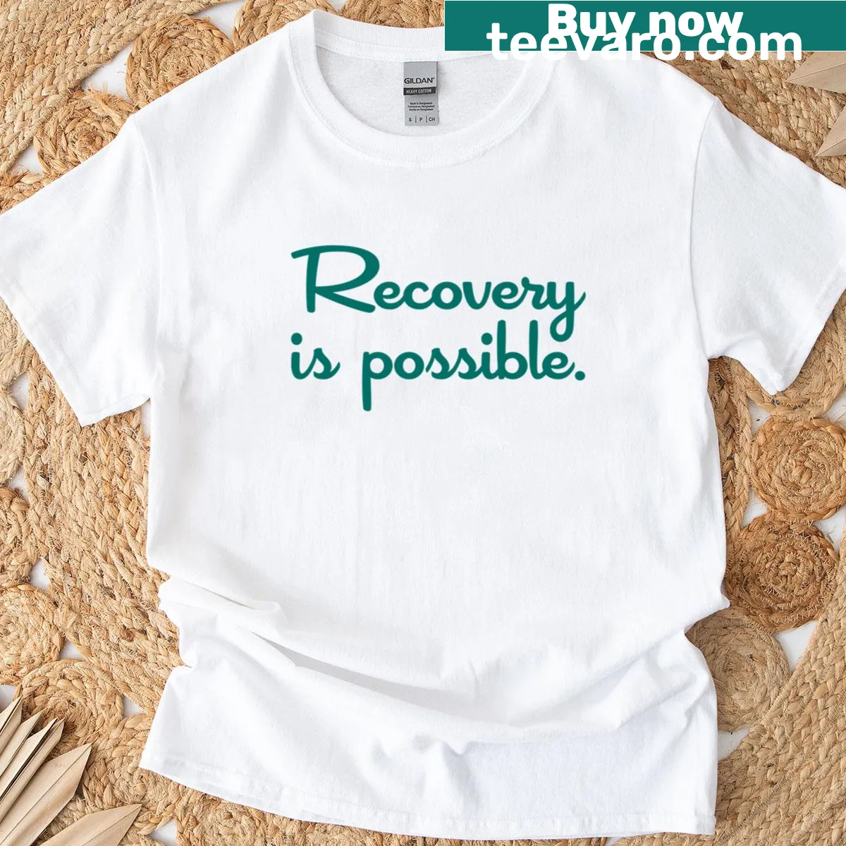 T-shirt with 'Recovery Is Possible' and a peacock graphic — on a men's t-shirt