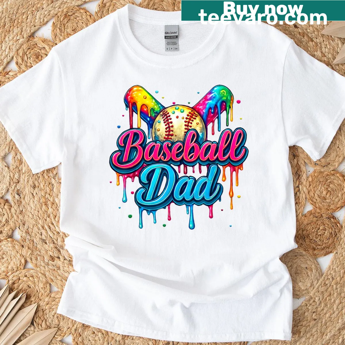 Retro t-shirt celebrating baseball dads with a vintage design — on a men's t-shirt