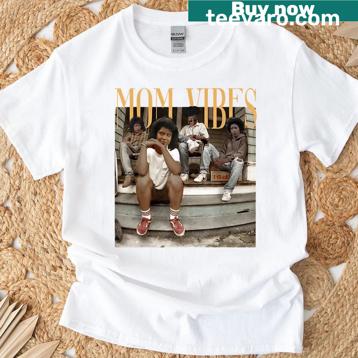 Vintage-style t-shirt celebrating retro mom vibes with a bold graphic. — on a men's t-shirt