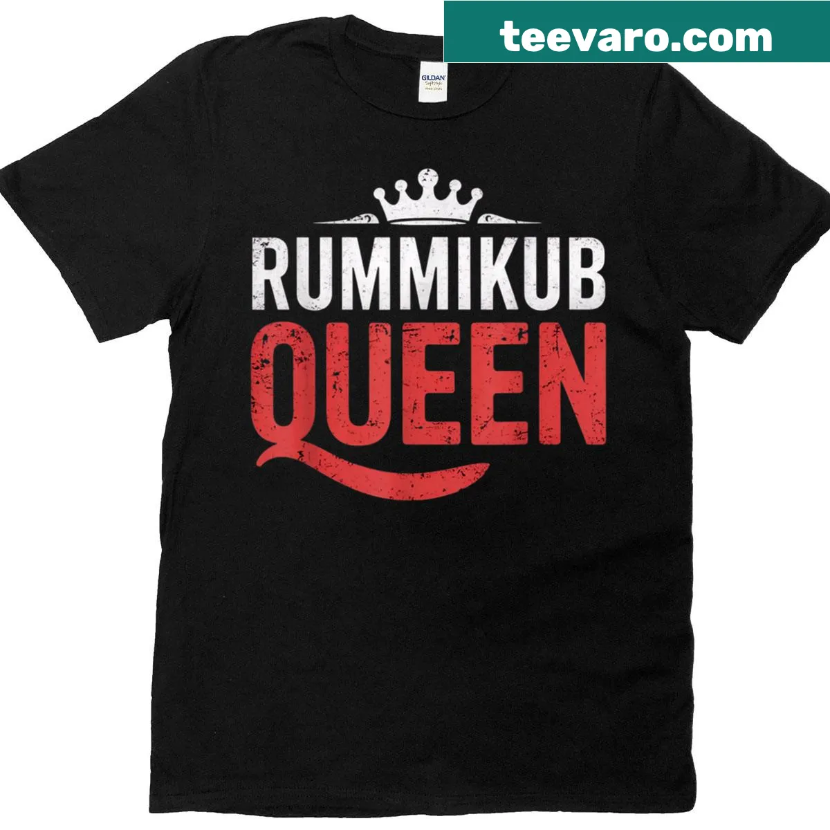 Rummikub Queen T-shirt with crown logo. — on a men's t-shirt