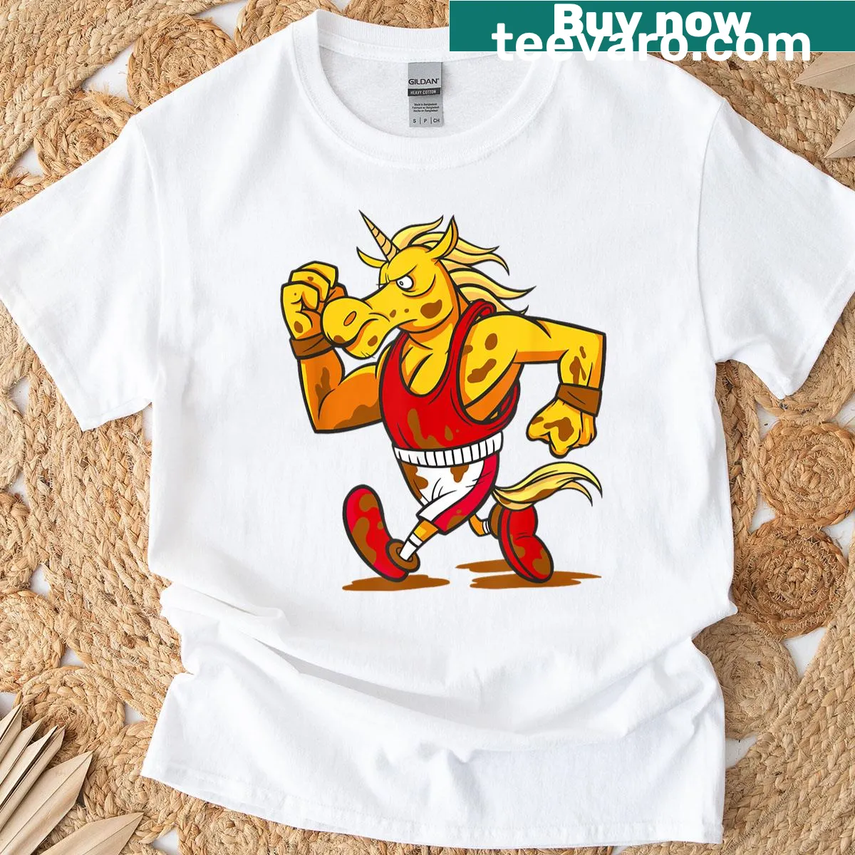 Sporty t-shirt featuring a unicorn design promoting fitness — on a men's t-shirt