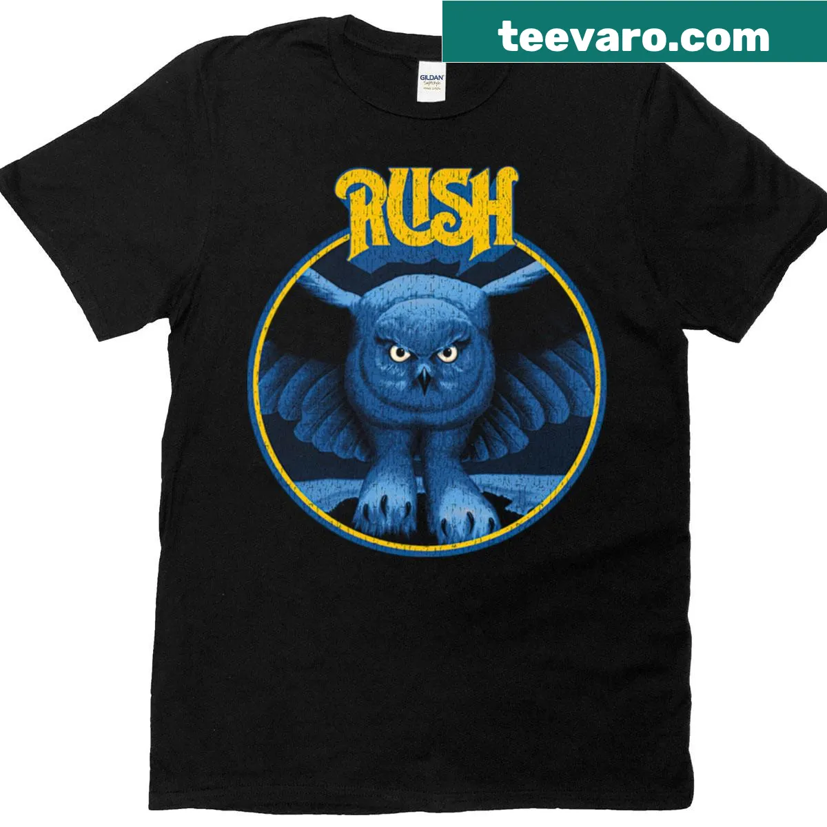 Rush Band graphic T-shirt featuring iconic rock imagery — on a men's t-shirt