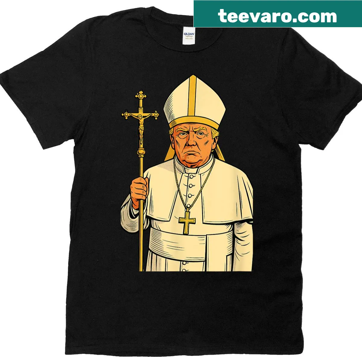 Cartoon illustration of a religious leader on a t-shirt — on a men's t-shirt