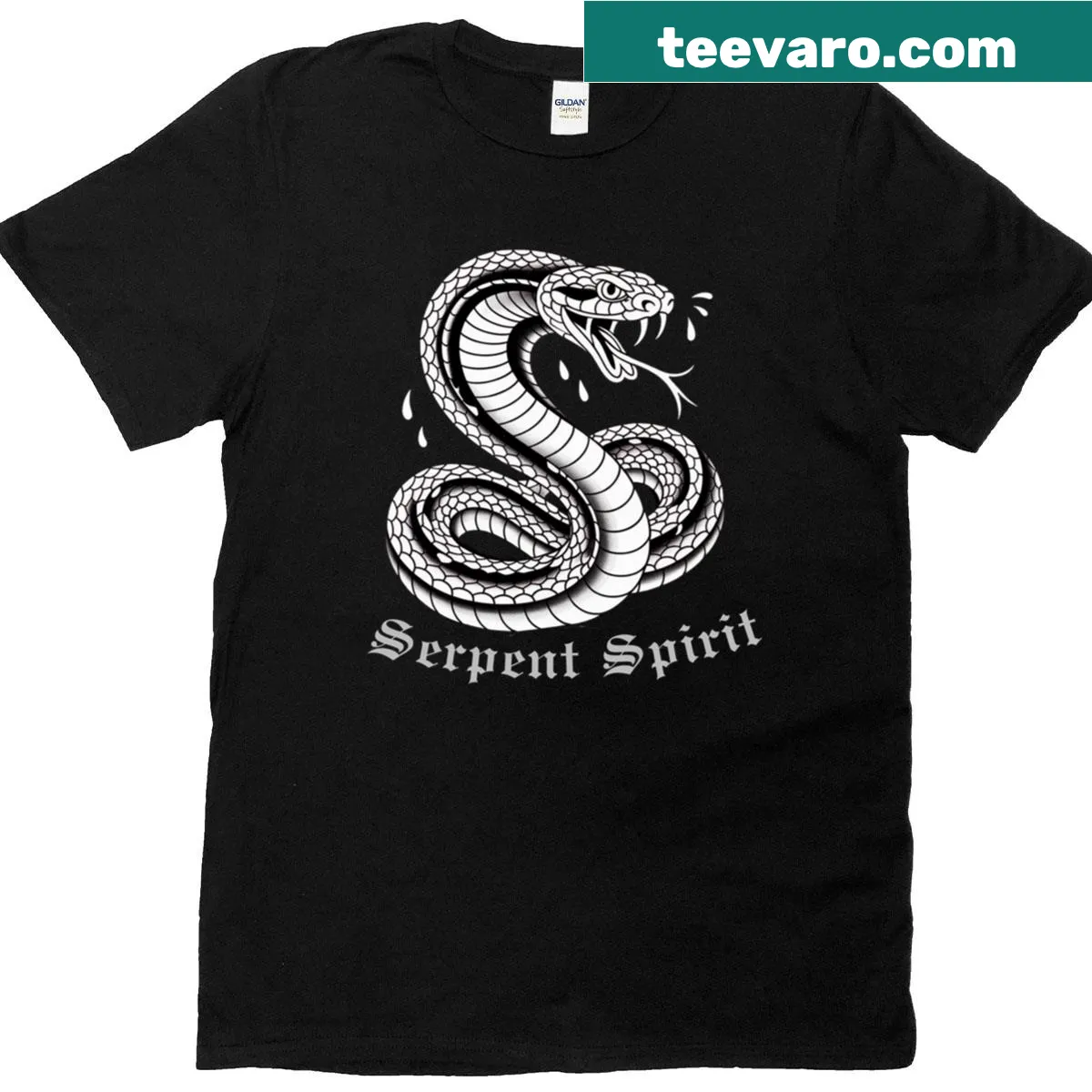 Old school tattoo design featuring a serpent on a t-shirt — on a men's t-shirt