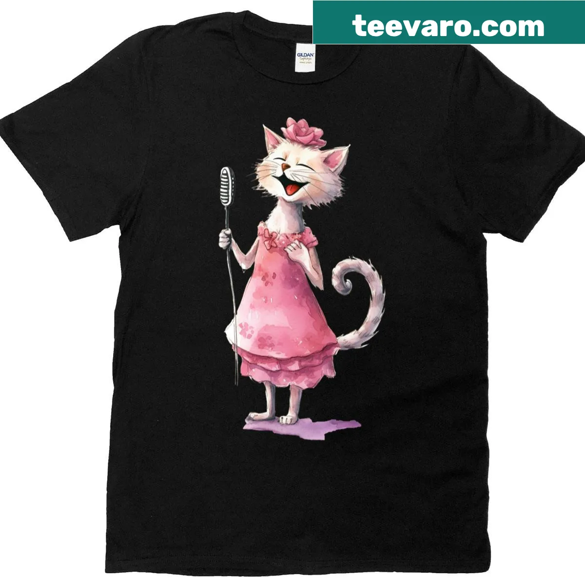 Cartoon cat singing on a t-shirt — on a men's t-shirt