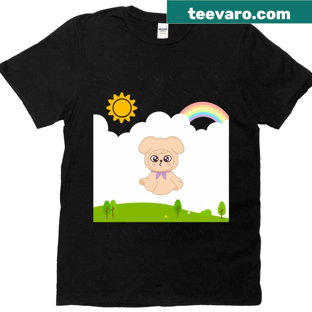Oversized T-shirt with Skzoo Puppym and Teru Teru Bozu cartoon — on a men's t-shirt