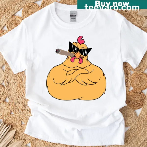 Humorous Smoking Chicken t-shirt with graphic of a chicken and smoke