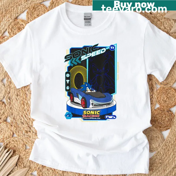 Sonic T-shirt featuring Sonic the Hedgehog in a racing theme