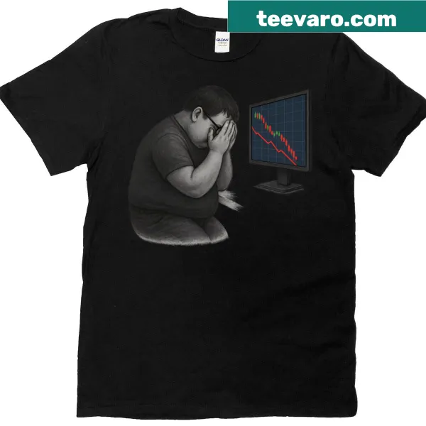 Oversized t-shirt showing sad nerd watching falling red candlesticks