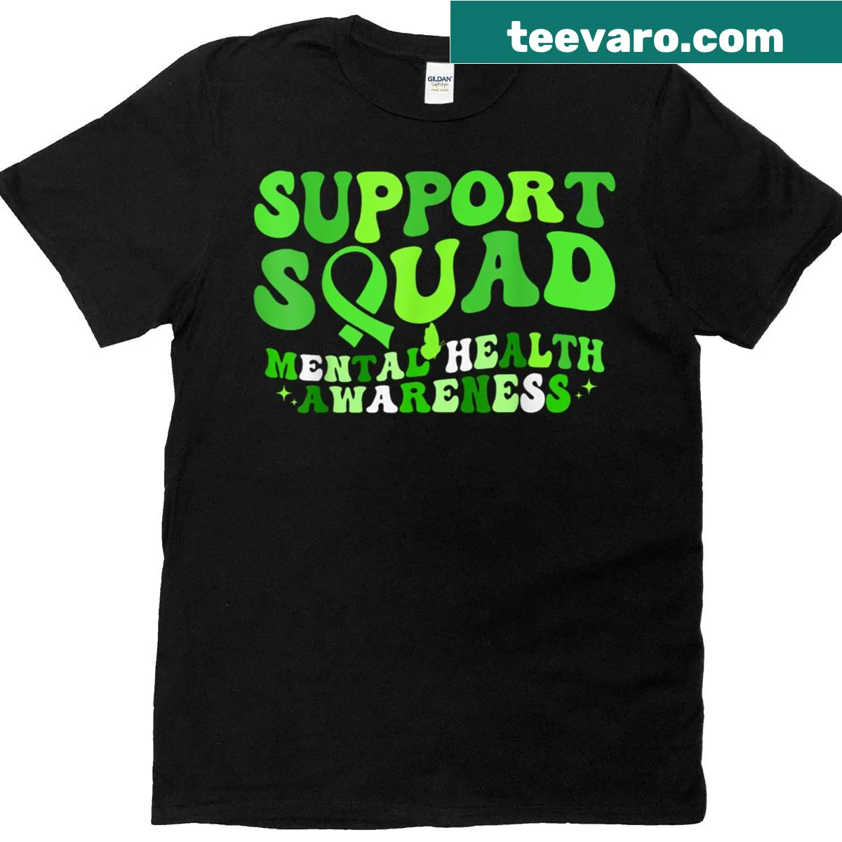 Graphic T-shirt with a green ribbon for mental health awareness — on a men's t-shirt