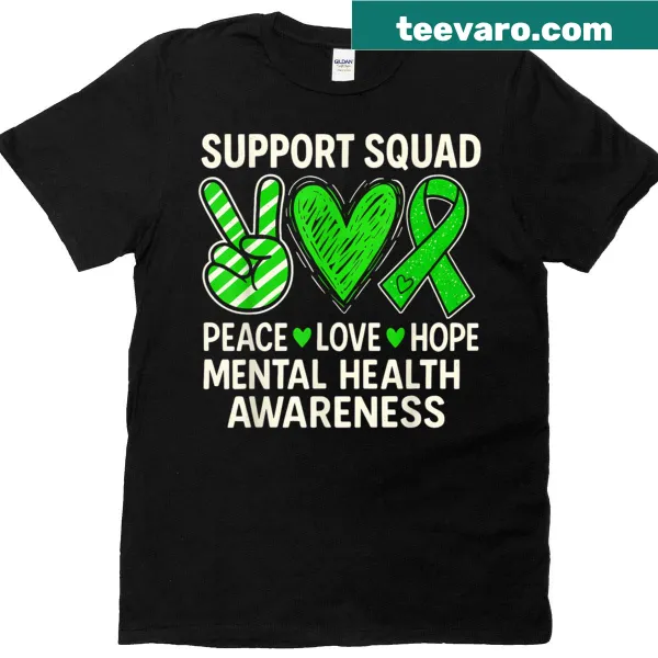 Groovy green ribbon design for mental health awareness T-shirt