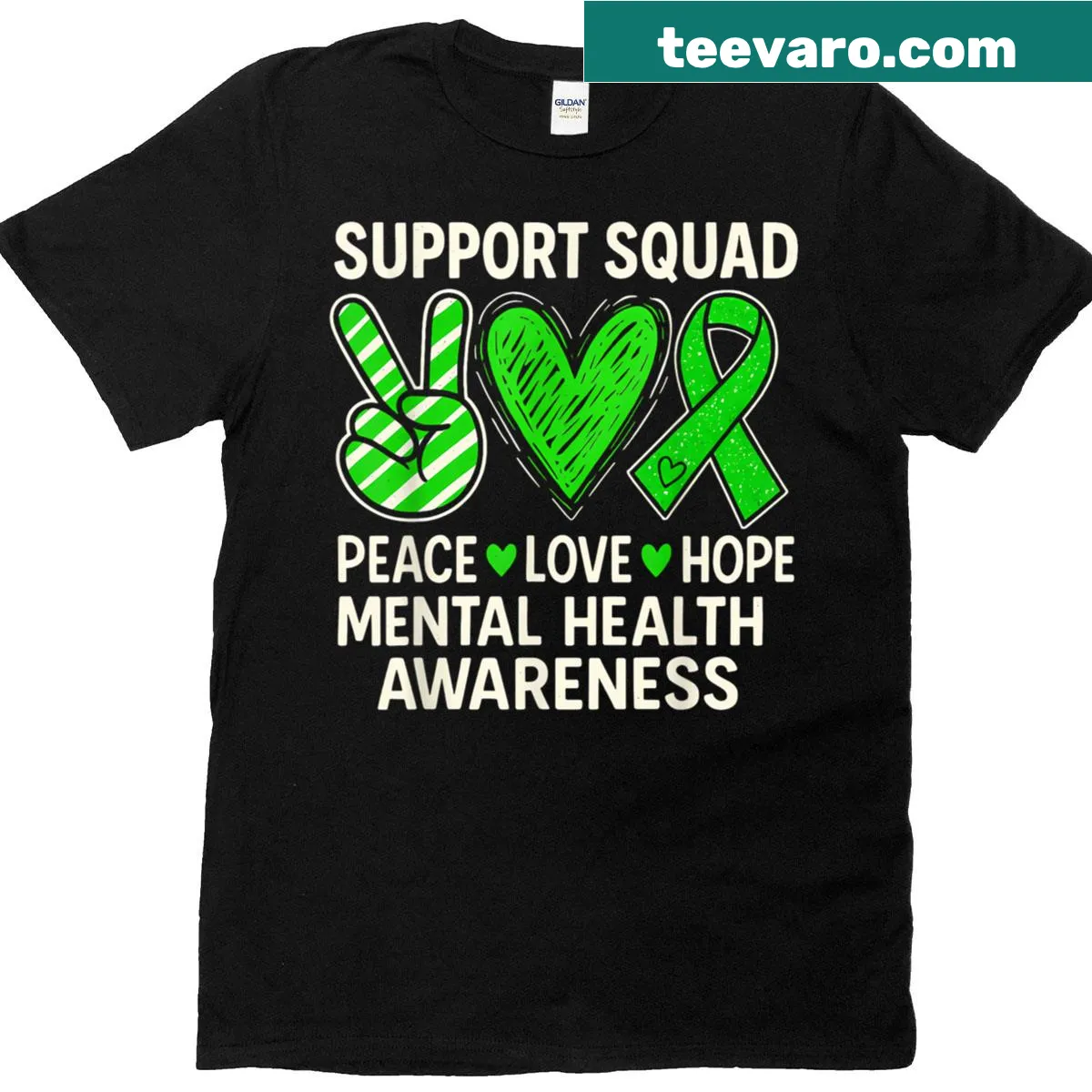 Groovy green ribbon design for mental health awareness T-shirt — on a men's t-shirt