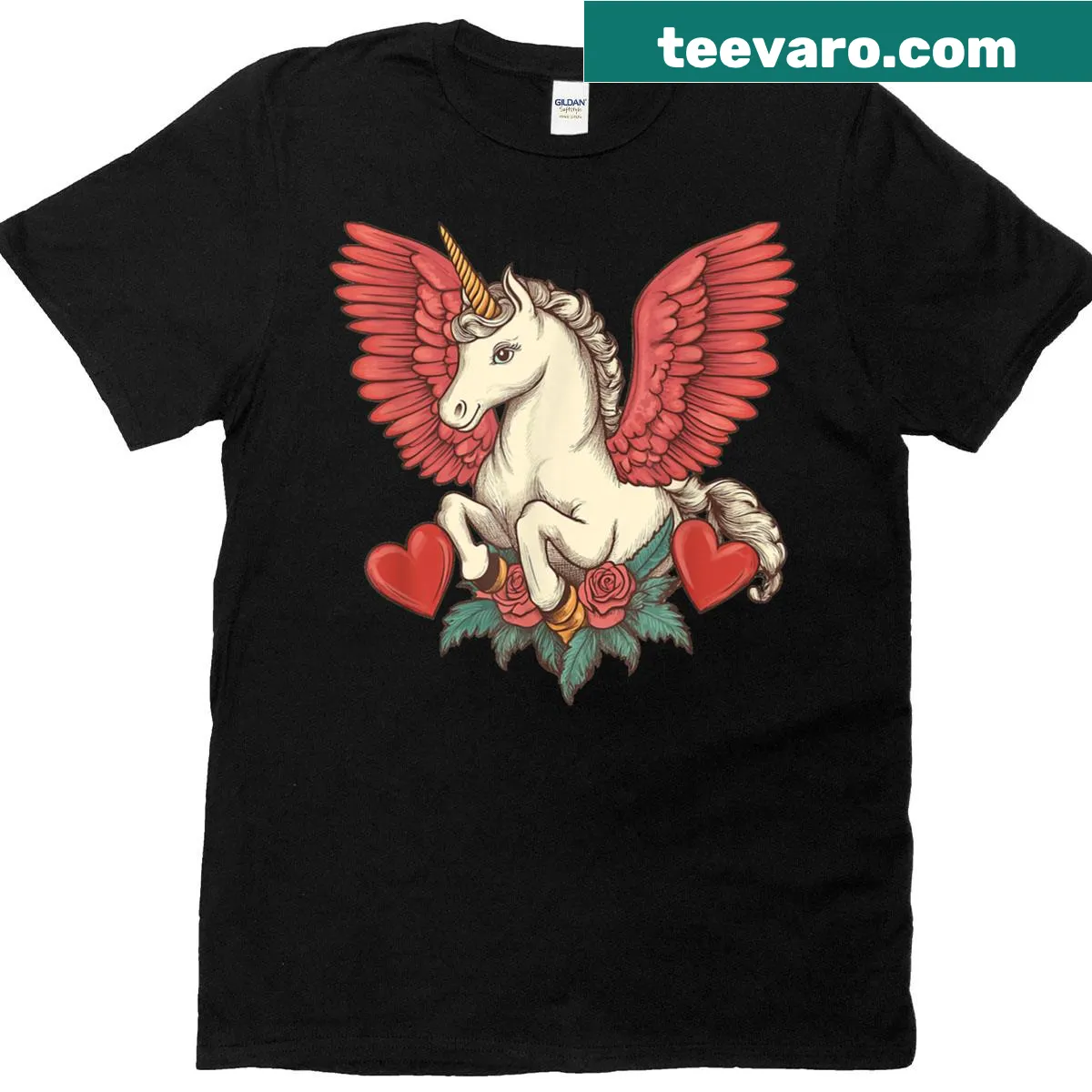 Cute unicorn surrounded by hearts on Valentine's T-shirt — on a men's t-shirt