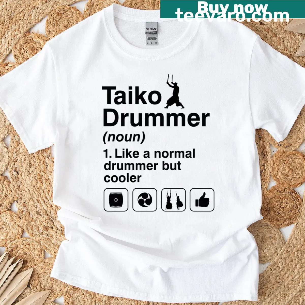 Illustration of a Taiko drummer on a t-shirt — on a men's t-shirt