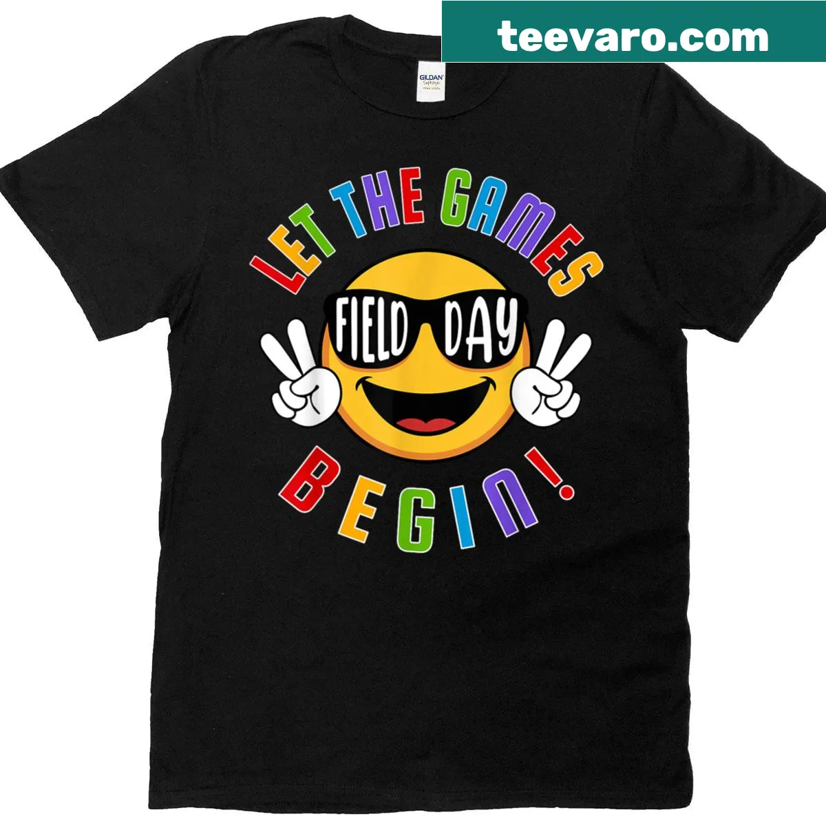 Field Day T-shirt with a playful 'Let The Games Begin' graphic — on a men's t-shirt