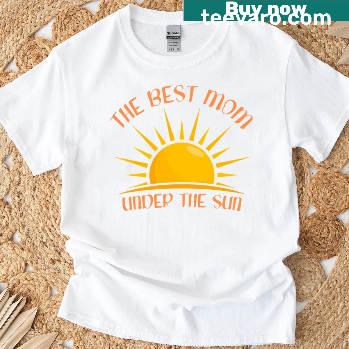 Text graphic design saying 'The Best Mom Under The Sun' — on a men's t-shirt