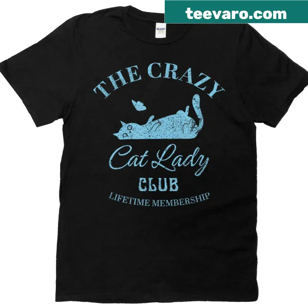 Distressed t-shirt for cat lovers with Crazy Cat Lady Club graphic