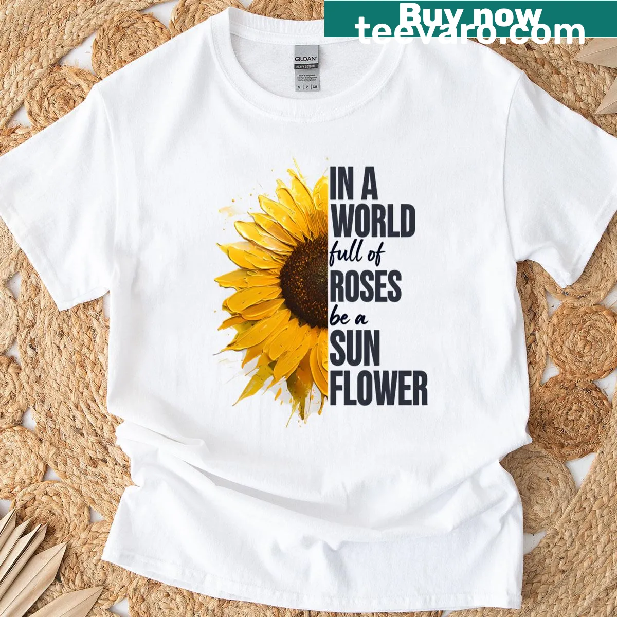 Illustration of a sunflower on a t-shirt — on a men's t-shirt
