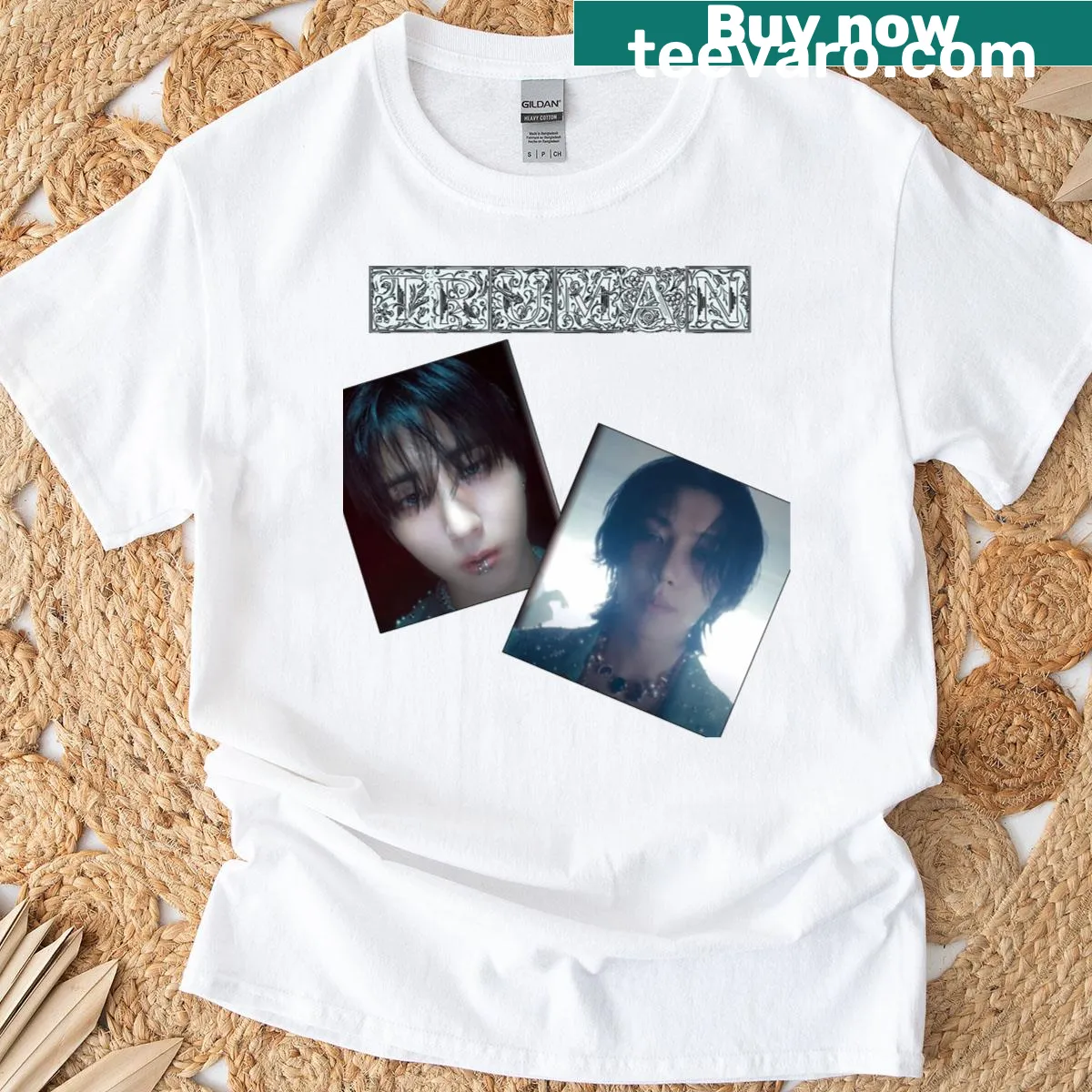 Victorian-style T-shirt featuring characters inspired by Felix and Han. — on a men's t-shirt