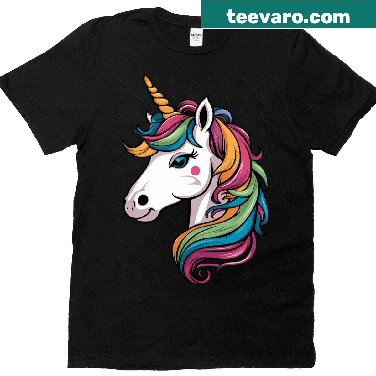 Cartoon unicorns sharing love in a whimsical design — on a men's t-shirt