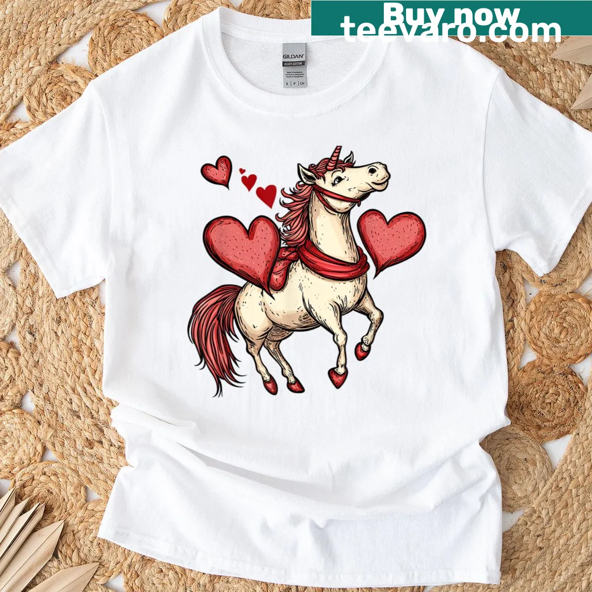 Cute unicorn couple illustration for Valentine's Day t-shirt — on a men's t-shirt