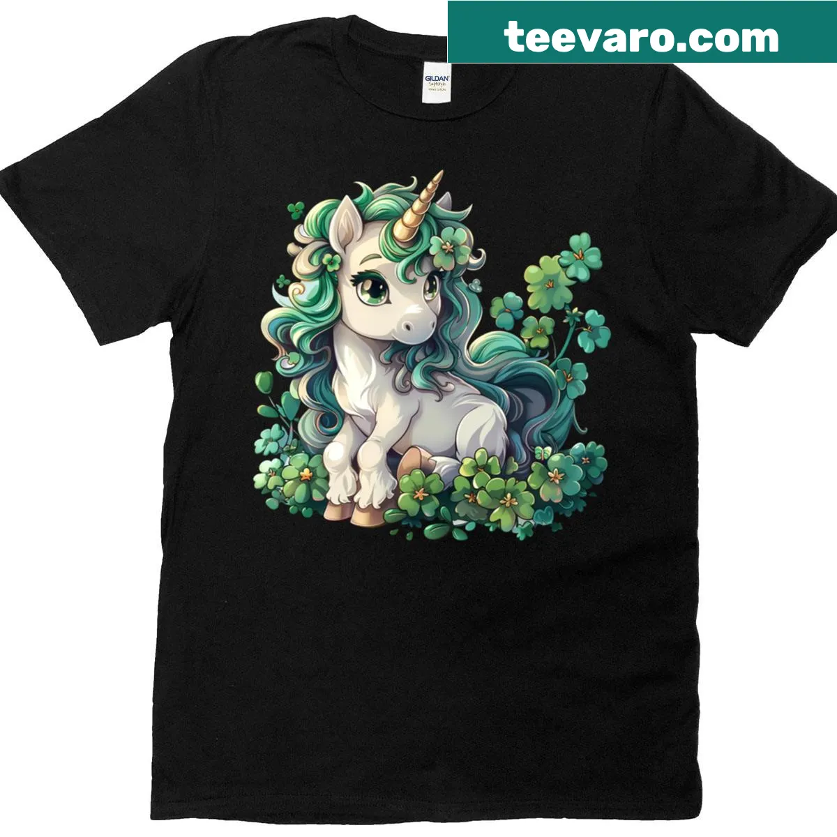 Kawaii unicorn design for St. Patrick's Day T-shirt — on a men's t-shirt