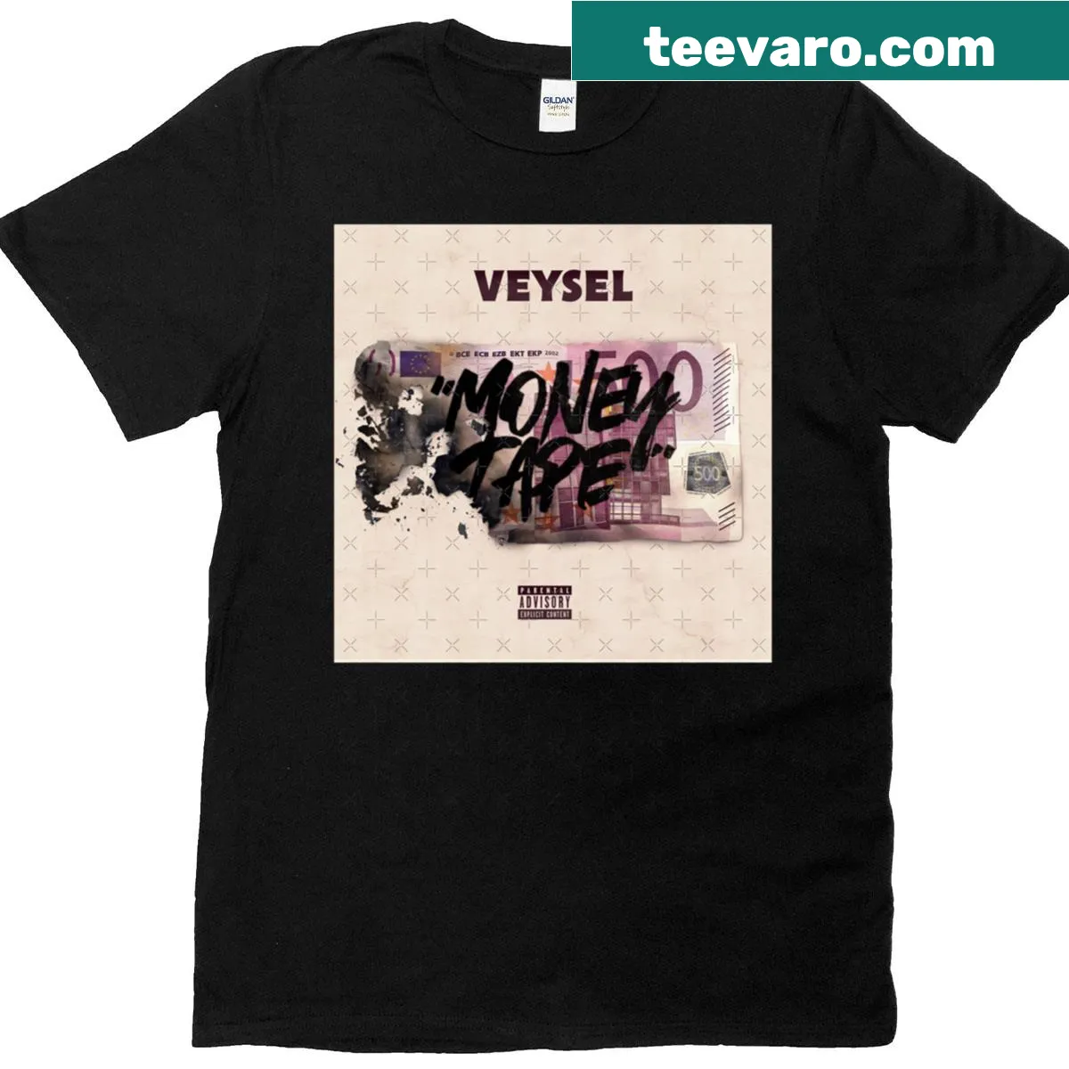 Illustrative design inspired by Money Tape EP by Veysel — on a men's t-shirt