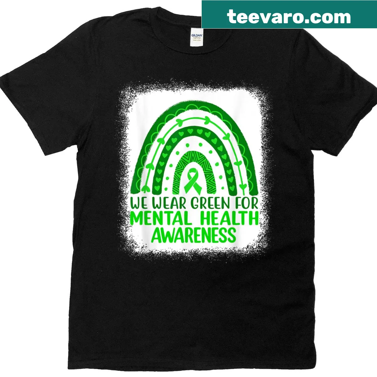 Text design saying 'We Wear Green For Mental Health Awareness' on a T-shirt. — on a men's t-shirt