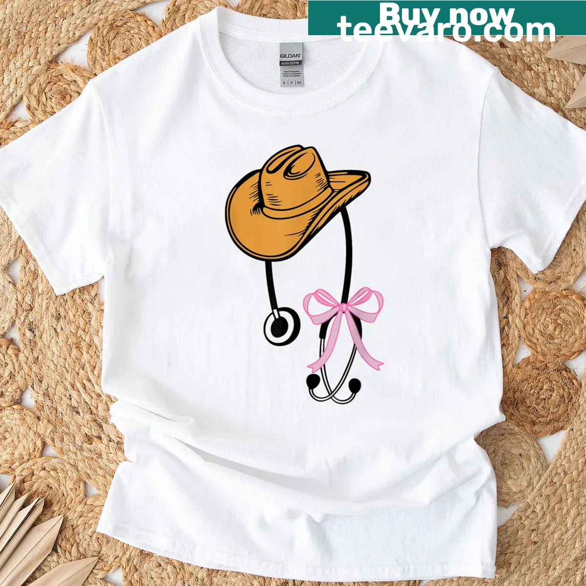 Vintage-style t-shirt featuring a cowgirl hat and stethoscope design for nurses — on a men's t-shirt